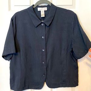 Vintage Black Collared Button Up Blouse